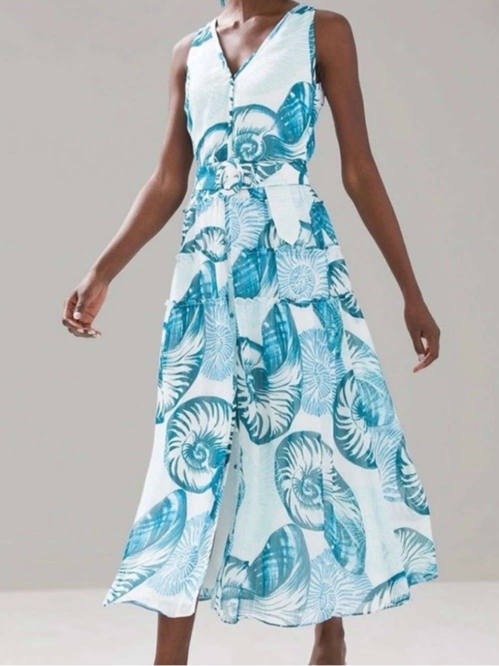 NWT White House Black Market Blue & White Tropical Print Midi Dress